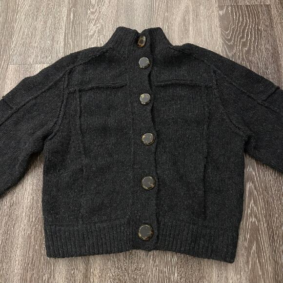 Tory Burch Jillian Wool Chunky Sweater Cardigan Charcoal Gray Sz XS Button Front - Picture 10 of 16
